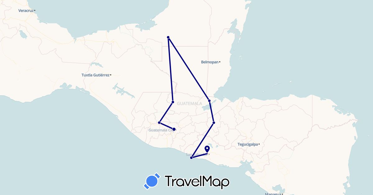 TravelMap itinerary: driving in Guatemala, Honduras, Mexico, El Salvador (North America)